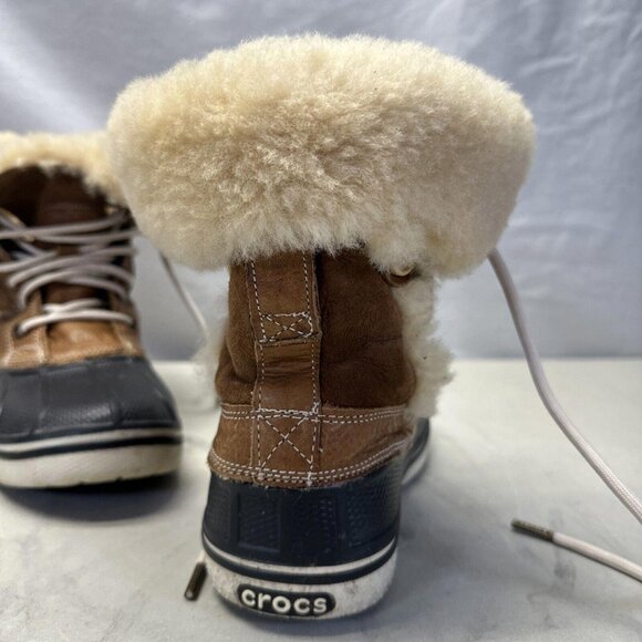 Crocs Boots Womens 7 All Cast Luxe Shearling Winter Snow Duck Boot 12812 Brown - Picture 3 of 13